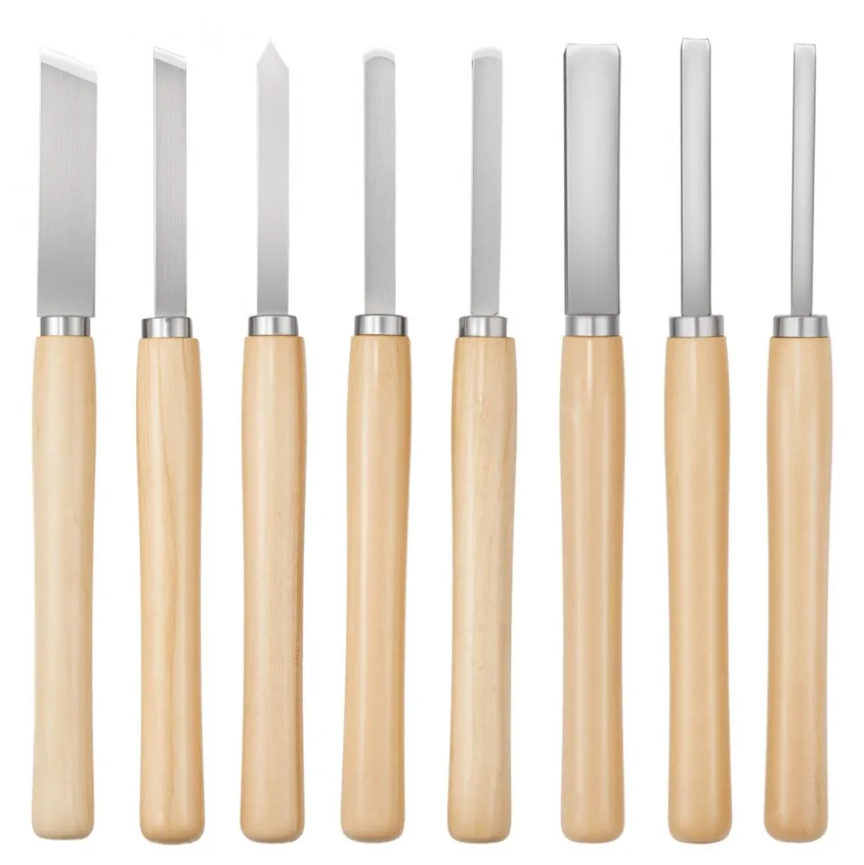 VEVOR Wood Lathe Turning Tool Set, 8PCS, Lathe Chisel Set with Carbon Steel Blade, 2 Skew, 1 Spear Point, 1 Parting, 1 Round Nose, 3 Gouge Tools, 1 Oxford Bag, for Beginners, Hobbyists, Professionals