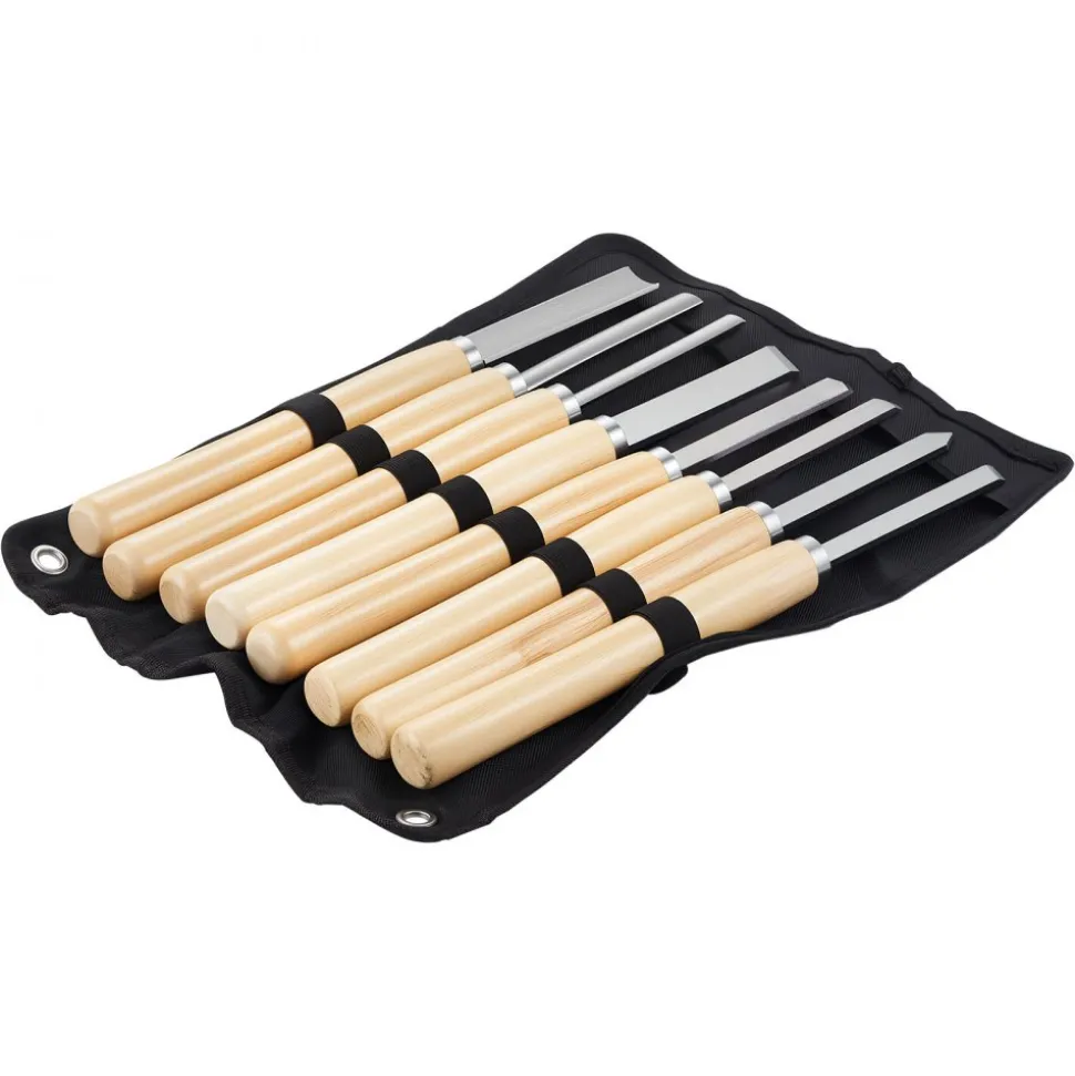 VEVOR Wood Lathe Turning Tool Set, 8PCS, Lathe Chisel Set with Carbon Steel Blade, 2 Skew, 1 Spear Point, 1 Parting, 1 Round Nose, 3 Gouge Tools, 1 Oxford Bag, for Beginners, Hobbyists, Professionals
