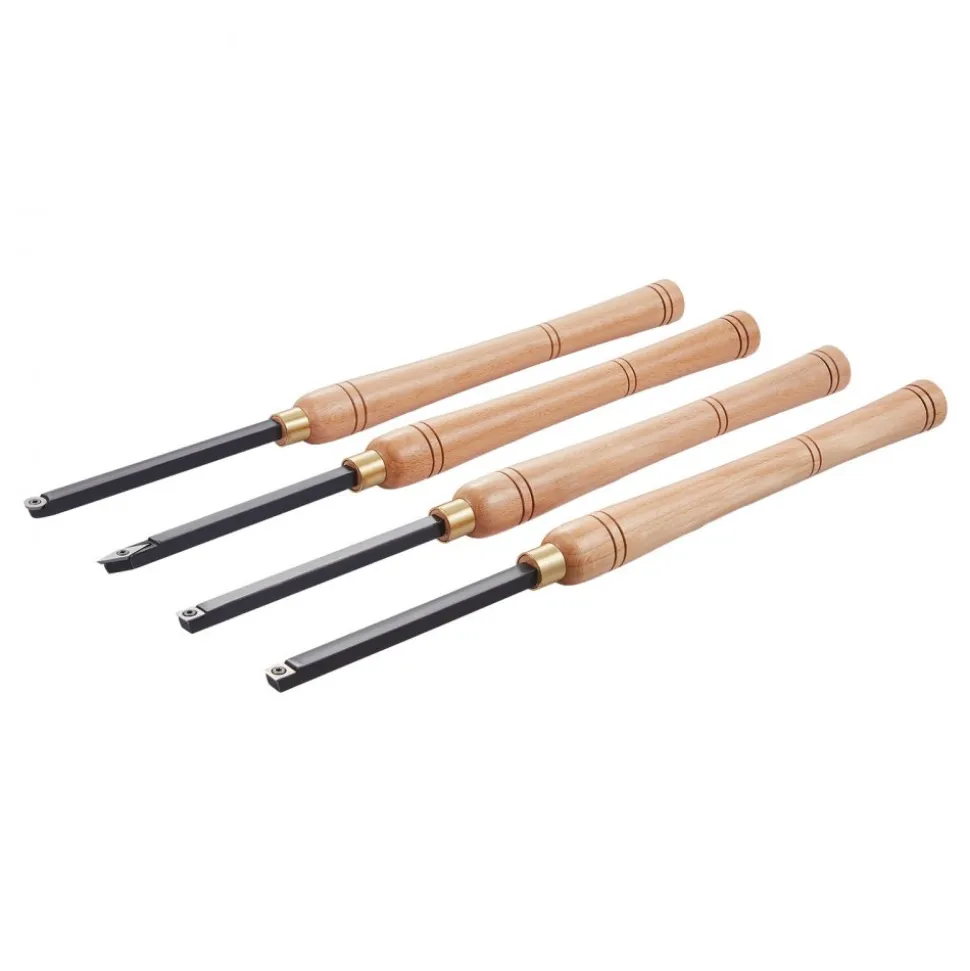 VEVOR Wood Lathe Turning Tool Set, 4PCS, Lathe Roughing Finishing and Detailing Hollow Tool with Wooden Handle, Diamond Round Square Carbide Inserts, Wooden Box, for Beginners Hobbyists Professionals