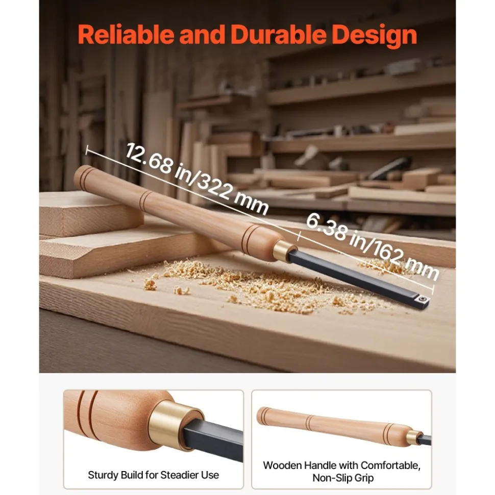 VEVOR Wood Lathe Turning Tool Set, 4PCS, Lathe Roughing Finishing and Detailing Hollow Tool with Wooden Handle, Diamond Round Square Carbide Inserts, Wooden Box, for Beginners Hobbyists Professionals