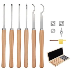 VEVOR Wood Lathe Turning Tool Set, 6PCS, Lathe Roughing, Finishing, Detailing Hollow Tool with Wooden Handle, Diamond Round Square Carbide Inserts, Wooden Box, for Beginners, Hobbyists, Professionals