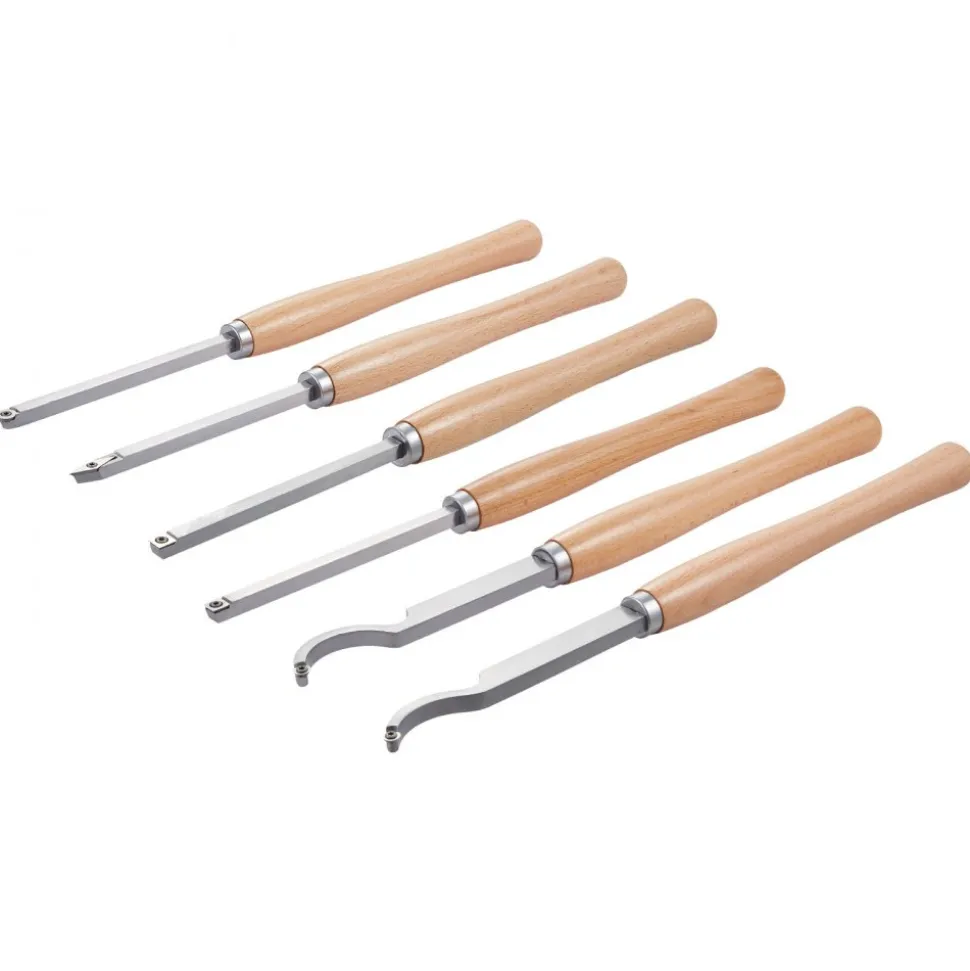 VEVOR Wood Lathe Turning Tool Set, 6PCS, Lathe Roughing, Finishing, Detailing Hollow Tool with Wooden Handle, Diamond Round Square Carbide Inserts, Wooden Box, for Beginners, Hobbyists, Professionals