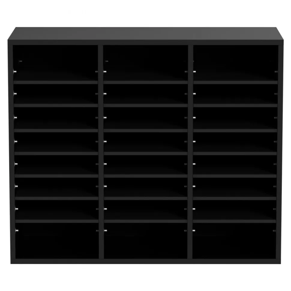 VEVOR Wood Literature Organizer, 24 Compartments, File Sorter with Removable Shelves, Mailboxes Slot for Office Home Classroom Mailrooms Organization, EPA Certified, Black