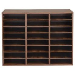 VEVOR Wood Literature Organizer 24 Compartments Office Mailboxes Brown, Countertop Literature Sorter for Files Documents Papers, with Adjustable Shelves, for Office, Home, Classroom Organization