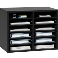 VEVOR Wood Literature Organizer, 12 Compartments, File Sorter with Removable Shelves, Mailboxes Slot for Office Home Classroom Mailrooms Organization, EPA Certified, Black