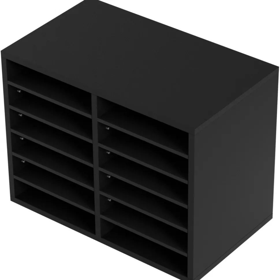 VEVOR Wood Literature Organizer, 12 Compartments, File Sorter with Removable Shelves, Mailboxes Slot for Office Home Classroom Mailrooms Organization, EPA Certified, Black