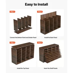 VEVOR Wood Literature Organizer 36 Compartments Office Mailboxes Brown, Countertop Literature Sorter for Files Documents Papers, with Adjustable Shelves, for Office, Home, Classroom Organization