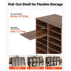 VEVOR Wood Literature Organizer 36 Compartments Office Mailboxes Brown, Countertop Literature Sorter for Files Documents Papers, with Adjustable Shelves, for Office, Home, Classroom Organization