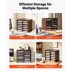 VEVOR Wood Literature Organizer 12 Compartments Office Mailboxes Brown, Countertop Literature Sorter for Files Documents Papers, with Adjustable Shelves, for Office, Home, Classroom Organization