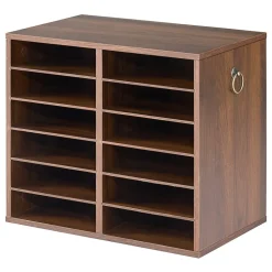 VEVOR Wood Literature Organizer 12 Compartments Office Mailboxes Brown, Countertop Literature Sorter for Files Documents Papers, with Adjustable Shelves, for Office, Home, Classroom Organization