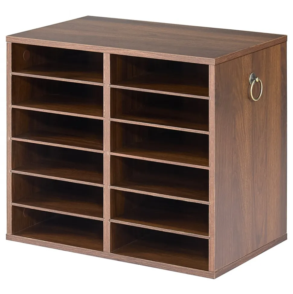 VEVOR Wood Literature Organizer 12 Compartments Office Mailboxes Brown, Countertop Literature Sorter for Files Documents Papers, with Adjustable Shelves, for Office, Home, Classroom Organization