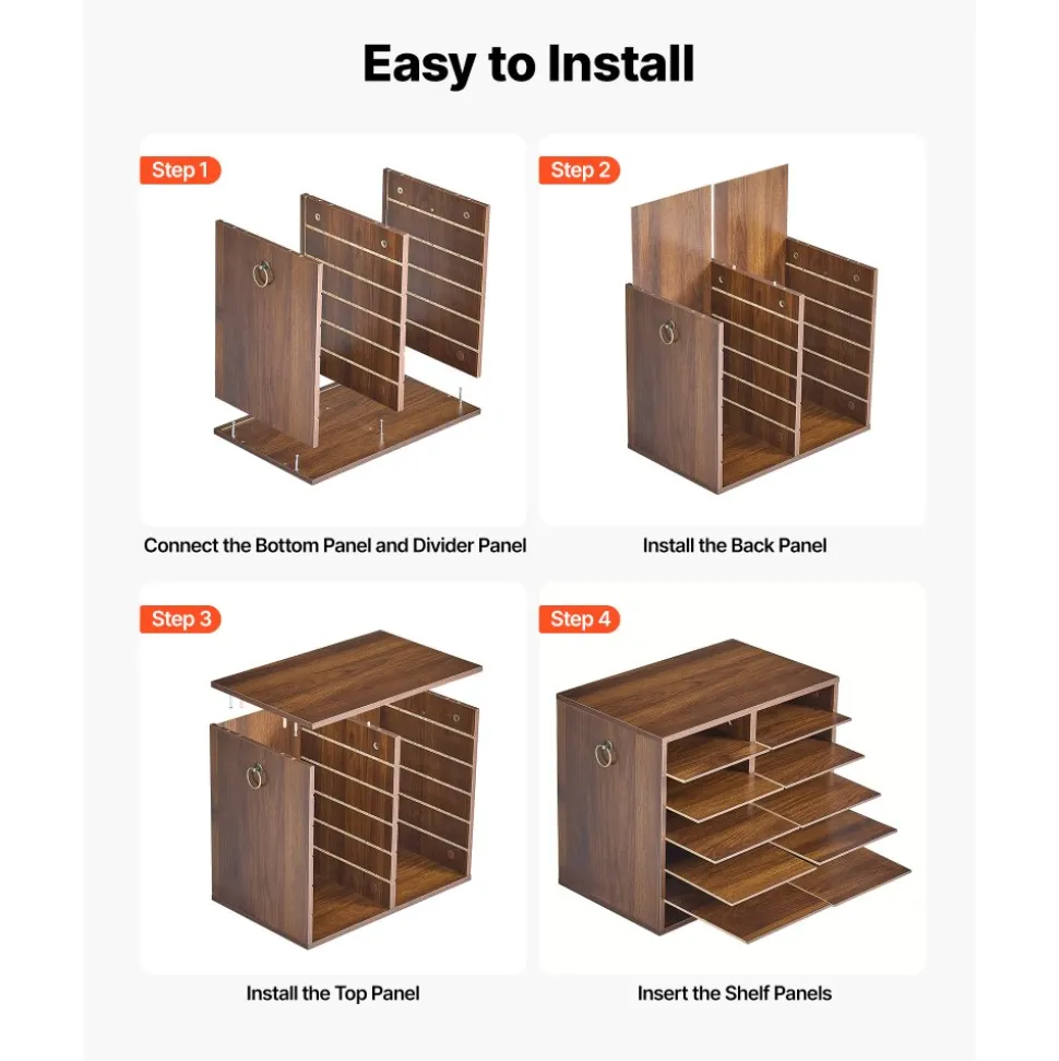 VEVOR Wood Literature Organizer 12 Compartments Office Mailboxes Brown, Countertop Literature Sorter for Files Documents Papers, with Adjustable Shelves, for Office, Home, Classroom Organization
