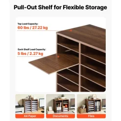 VEVOR Wood Literature Organizer 12 Compartments Office Mailboxes Brown, Countertop Literature Sorter for Files Documents Papers, with Adjustable Shelves, for Office, Home, Classroom Organization