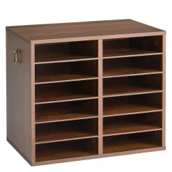 VEVOR Wood Literature Organizer 12 Compartments Office Mailboxes Brown, Countertop Literature Sorter for Files Documents Papers, with Adjustable Shelves, for Office, Home, Classroom Organization
