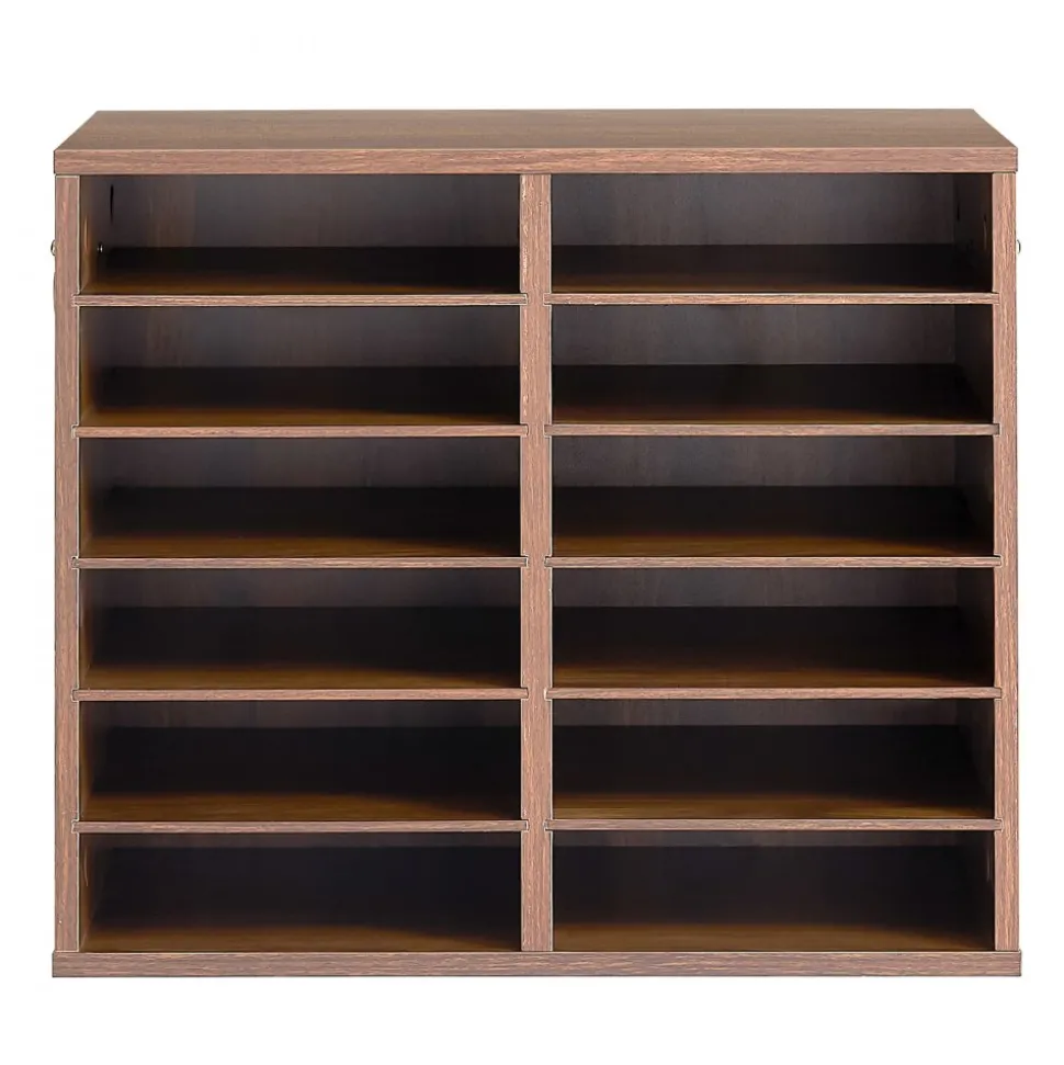 VEVOR Wood Literature Organizer 12 Compartments Office Mailboxes Brown, Countertop Literature Sorter for Files Documents Papers, with Adjustable Shelves, for Office, Home, Classroom Organization