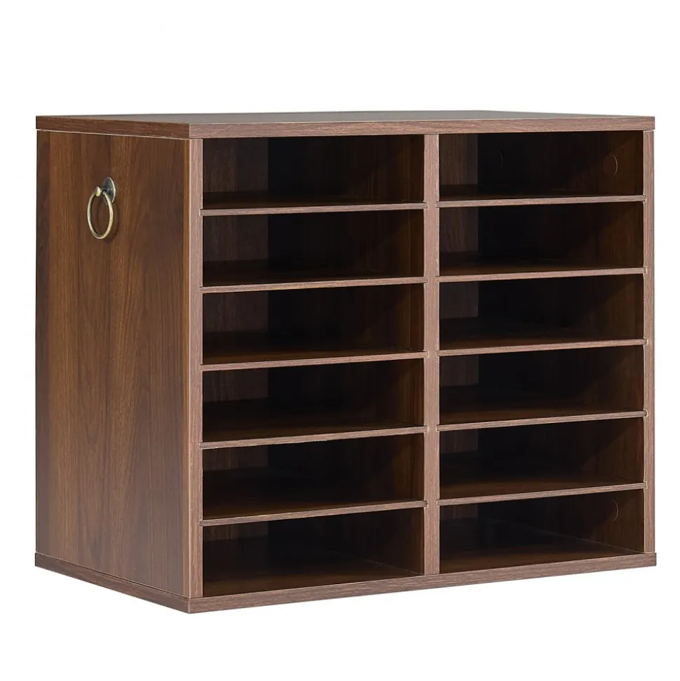 VEVOR Wood Literature Organizer 12 Compartments Office Mailboxes Brown, Countertop Literature Sorter for Files Documents Papers, with Adjustable Shelves, for Office, Home, Classroom Organization