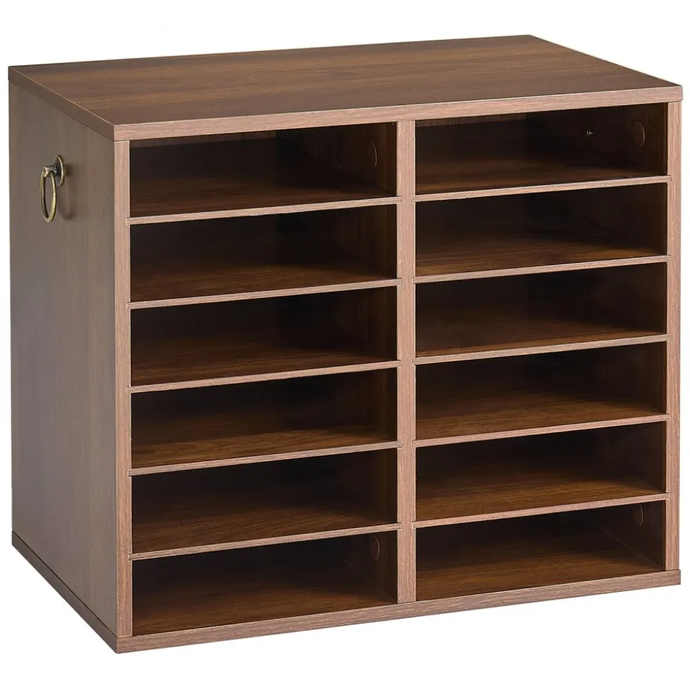VEVOR Wood Literature Organizer 12 Compartments Office Mailboxes Brown, Countertop Literature Sorter for Files Documents Papers, with Adjustable Shelves, for Office, Home, Classroom Organization