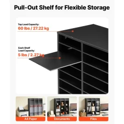 VEVOR Wood Literature Organizer 27 Compartments Office Mailboxes Brown, Countertop Literature Sorter for Files Documents Papers, with Adjustable Shelves, for Office, Home, Classroom Organization