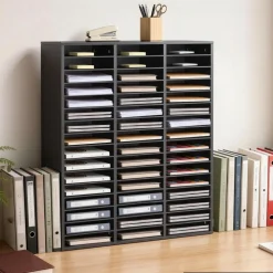 VEVOR Wood Literature Organizer 27 Compartments Office Mailboxes Brown, Countertop Literature Sorter for Files Documents Papers, with Adjustable Shelves, for Office, Home, Classroom Organization
