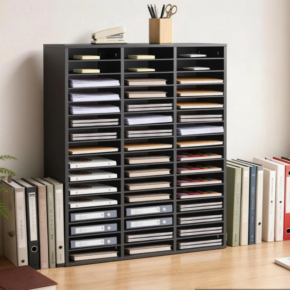 VEVOR Wood Literature Organizer 27 Compartments Office Mailboxes Brown, Countertop Literature Sorter for Files Documents Papers, with Adjustable Shelves, for Office, Home, Classroom Organization