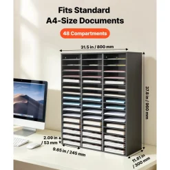 VEVOR Wood Literature Organizer 27 Compartments Office Mailboxes Brown, Countertop Literature Sorter for Files Documents Papers, with Adjustable Shelves, for Office, Home, Classroom Organization
