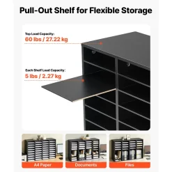 VEVOR Wood Literature Organizer 36 Compartments Office Mailboxes Black, Countertop Literature Sorter for Files Documents Papers, with Adjustable Shelves, for Office, Home, Classroom Organization