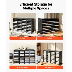 VEVOR Wood Literature Organizer 36 Compartments Office Mailboxes Black, Countertop Literature Sorter for Files Documents Papers, with Adjustable Shelves, for Office, Home, Classroom Organization