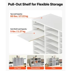 VEVOR Wood Literature Organizer 24 Compartments Office Mailboxes White, Countertop Literature Sorter for Files Documents Papers, with Adjustable Shelves, for Office, Home, Classroom Organization