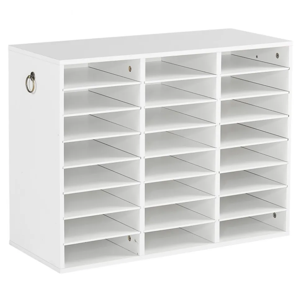 VEVOR Wood Literature Organizer 24 Compartments Office Mailboxes White, Countertop Literature Sorter for Files Documents Papers, with Adjustable Shelves, for Office, Home, Classroom Organization