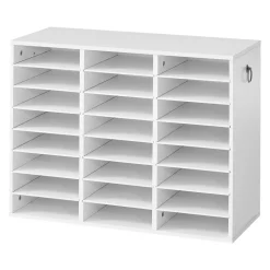 VEVOR Wood Literature Organizer 24 Compartments Office Mailboxes White, Countertop Literature Sorter for Files Documents Papers, with Adjustable Shelves, for Office, Home, Classroom Organization