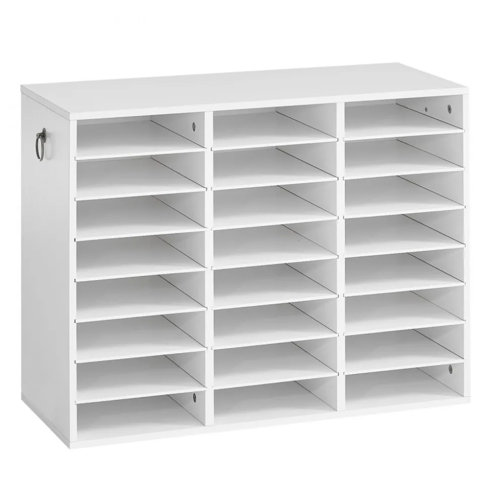 VEVOR Wood Literature Organizer 24 Compartments Office Mailboxes White, Countertop Literature Sorter for Files Documents Papers, with Adjustable Shelves, for Office, Home, Classroom Organization