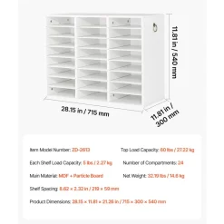 VEVOR Wood Literature Organizer 24 Compartments Office Mailboxes White, Countertop Literature Sorter for Files Documents Papers, with Adjustable Shelves, for Office, Home, Classroom Organization