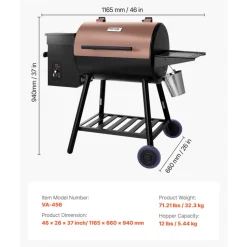 VEVOR Wood Pellet Grill Smoker, 8 in 1 BBQ Grills for Outdoor Cooking, 456 Square Inches Cook Area Electric Grill and Smoker, with Digital Controller, Meat Probe, 500°F Max Temperature, Black