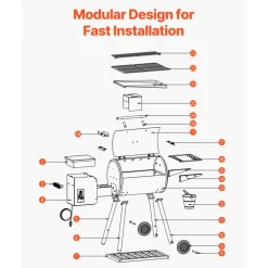 VEVOR Wood Pellet Grill Smoker, 8 in 1 BBQ Grills for Outdoor Cooking, 575 Square Inches Cook Area Electric Grill and Smoker, with LCD Screen Controller, Meat Probe, 500°F Max Temperature, Black