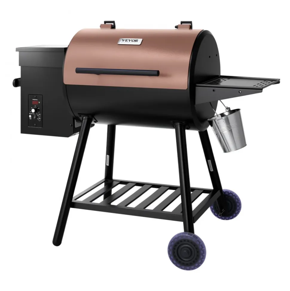 VEVOR Wood Pellet Grill Smoker, 8 in 1 BBQ Grills for Outdoor Cooking, 575 Square Inches Cook Area Electric Grill and Smoker, with LCD Screen Controller, Meat Probe, 500°F Max Temperature, Black