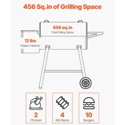 VEVOR Wood Pellet Grill Smoker, 8 in 1 BBQ Grills for Outdoor Cooking, 575 Square Inches Cook Area Electric Grill and Smoker, with LCD Screen Controller, Meat Probe, 500°F Max Temperature, Black