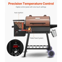 VEVOR Wood Pellet Grill Smoker, 8 in 1 BBQ Grills for Outdoor Cooking, 575 Square Inches Cook Area Electric Grill and Smoker, with LCD Screen Controller, Meat Probe, 500°F Max Temperature, Black