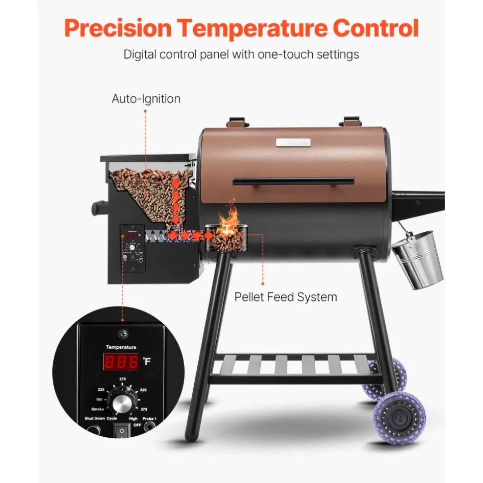 VEVOR Wood Pellet Grill Smoker, 8 in 1 BBQ Grills for Outdoor Cooking, 575 Square Inches Cook Area Electric Grill and Smoker, with LCD Screen Controller, Meat Probe, 500°F Max Temperature, Black