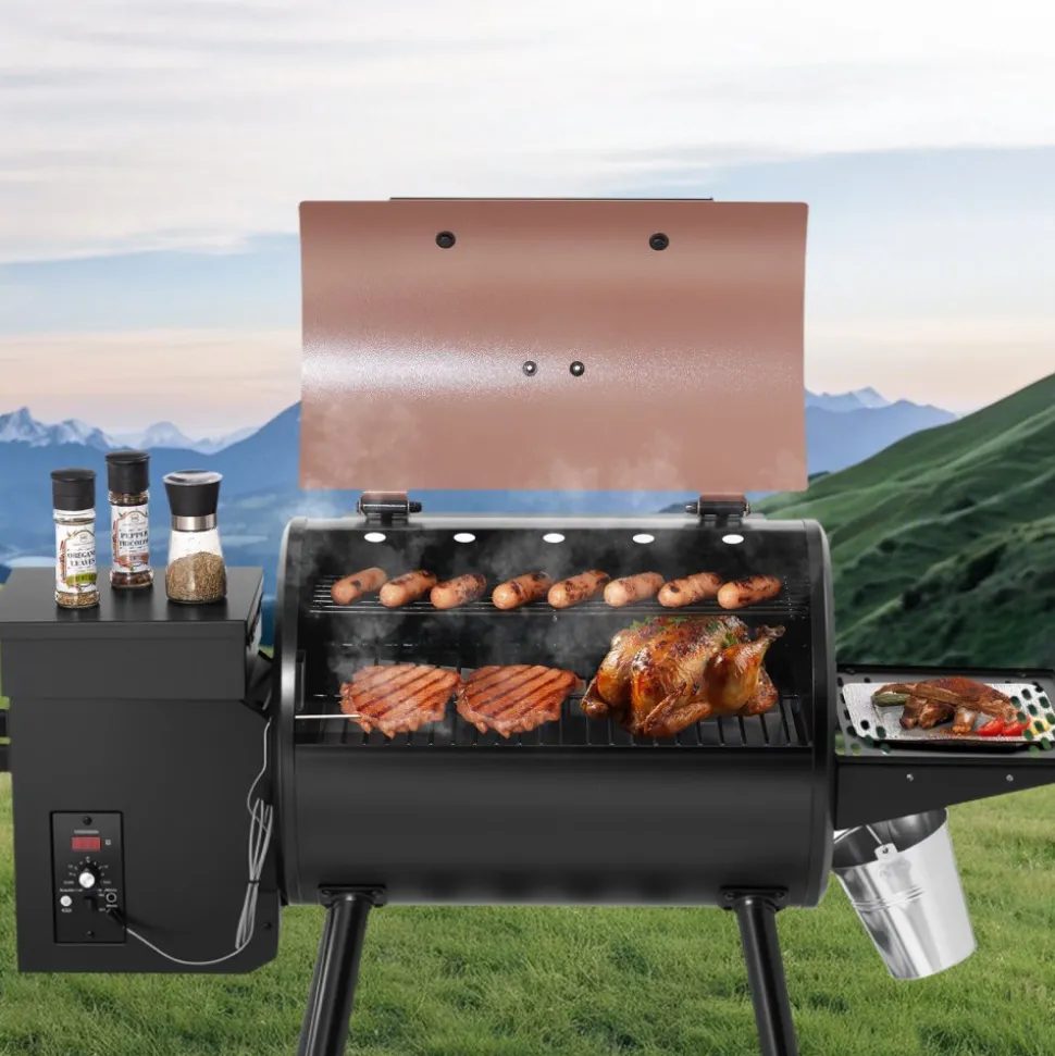 VEVOR Wood Pellet Grill Smoker, 8 in 1 BBQ Grills for Outdoor Cooking, 575 Square Inches Cook Area Electric Grill and Smoker, with LCD Screen Controller, Meat Probe, 500°F Max Temperature, Black