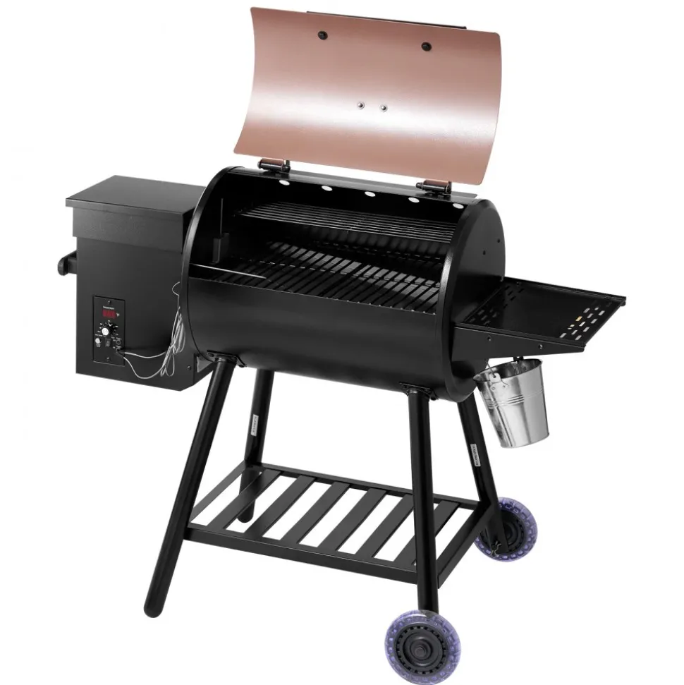 VEVOR Wood Pellet Grill Smoker, 8 in 1 BBQ Grills for Outdoor Cooking, 575 Square Inches Cook Area Electric Grill and Smoker, with LCD Screen Controller, Meat Probe, 500°F Max Temperature, Black