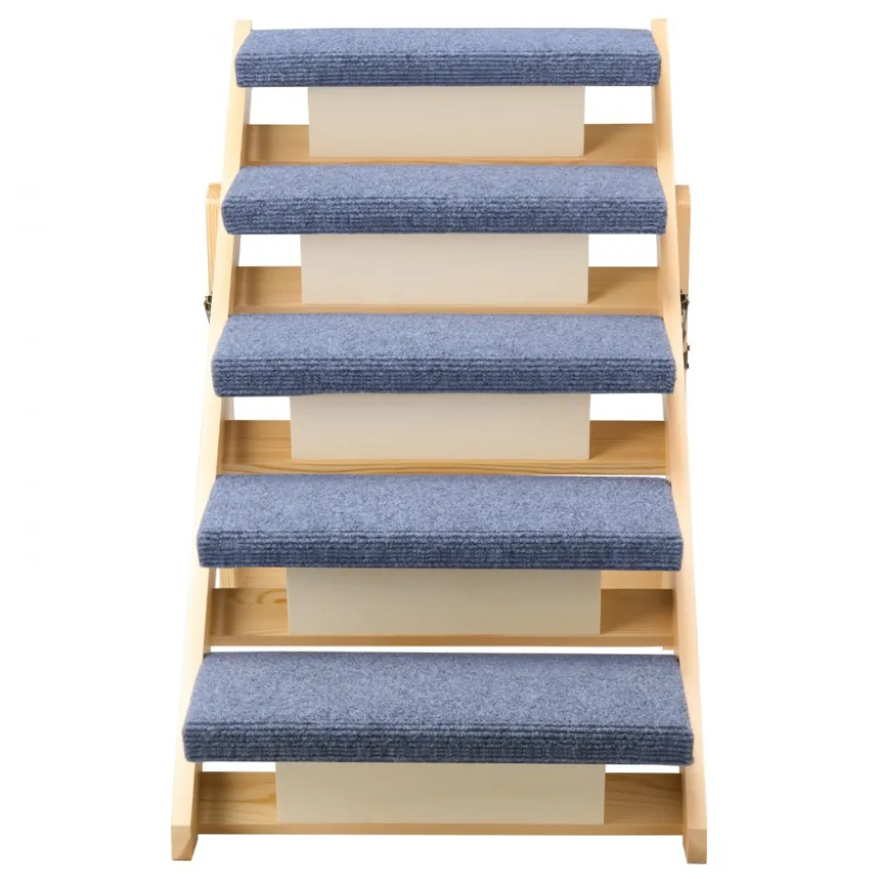 VEVOR Wood Pet Stairs, 5-Step Dog Stairs for Beds, Sofa & Cars, 150lbs Load Capacity, Floded Flat Design, Stable & Sturdy Cat & Dog Step Ladder for Small Medium Large Older Pet Puppy Essentials