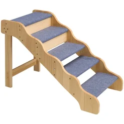 VEVOR Wood Pet Stairs, 5-Step Dog Stairs for High Beds, Sofa & Cars, 150lbs Load Capacity, Non-Slip Surface, Stable Cat & Dog Step Ladder for Small Medium Large Older Pet Puppy Essentials