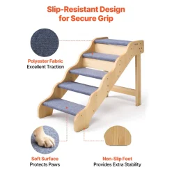 VEVOR Wood Pet Stairs, 5-Step Dog Stairs for High Beds, Sofa & Cars, 150lbs Load Capacity, Non-Slip Surface, Stable Cat & Dog Step Ladder for Small Medium Large Older Pet Puppy Essentials
