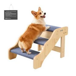 VEVOR Wood Pet Stairs, 3-Step Dog Stairs for High Beds, Sofa & Cars, 150lbs Load Capacity, Non-Slip Surface, Stable Cat & Dog Step Ladder for Small Medium Large Older Pet Puppy Essentials
