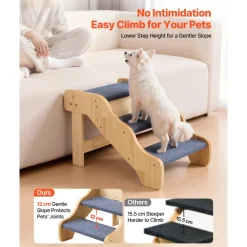VEVOR Wood Pet Stairs, 3-Step Dog Stairs for High Beds, Sofa & Cars, 150lbs Load Capacity, Non-Slip Surface, Stable Cat & Dog Step Ladder for Small Medium Large Older Pet Puppy Essentials