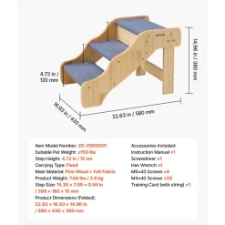 VEVOR Wood Pet Stairs, 3-Step Dog Stairs for High Beds, Sofa & Cars, 150lbs Load Capacity, Non-Slip Surface, Stable Cat & Dog Step Ladder for Small Medium Large Older Pet Puppy Essentials