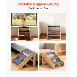 VEVOR Wood Pet Stairs, 3-Step Dog Stairs for High Beds, Sofa & Cars, 150lbs Load Capacity, Non-Slip Surface, Stable Cat & Dog Step Ladder for Small Medium Large Older Pet Puppy Essentials