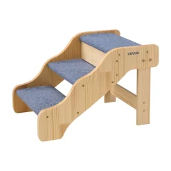 VEVOR Wood Pet Stairs, 3-Step Dog Stairs for High Beds, Sofa & Cars, 150lbs Load Capacity, Non-Slip Surface, Stable Cat & Dog Step Ladder for Small Medium Large Older Pet Puppy Essentials