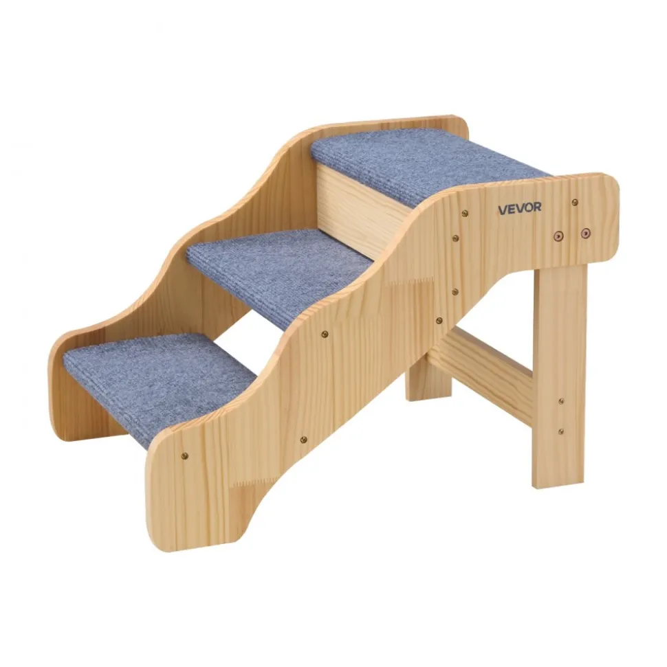VEVOR Wood Pet Stairs, 3-Step Dog Stairs for High Beds, Sofa & Cars, 150lbs Load Capacity, Non-Slip Surface, Stable Cat & Dog Step Ladder for Small Medium Large Older Pet Puppy Essentials