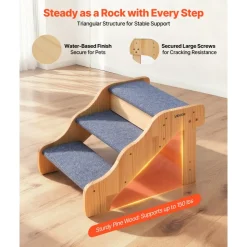 VEVOR Wood Pet Stairs, 3-Step Dog Stairs for High Beds, Sofa & Cars, 150lbs Load Capacity, Non-Slip Surface, Stable Cat & Dog Step Ladder for Small Medium Large Older Pet Puppy Essentials